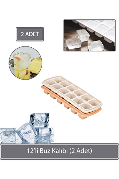 abnturk 2 'li Plastik Buz Kalıbı:12 Bölmeli, Hijyenik ve Kolay Çıkarılabilir ...