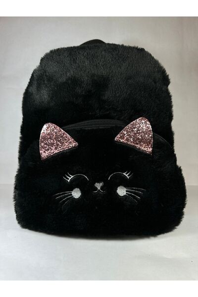 MEYL ÇANTA Cat Patterned Plush Furry Strap Children's Backpack