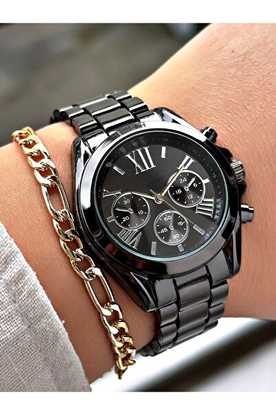 Tisaati ساعة يد نسائية بسلسلة معدنية فاخرة بأرقام رومانية مع هدية سوار