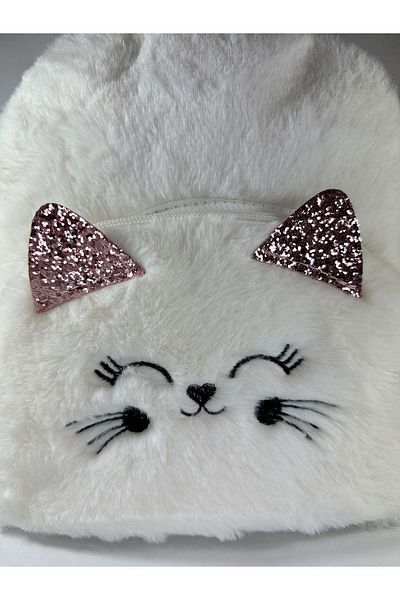 MEYL ÇANTA Cat Patterned Plush Furry Strap Children's Backpack