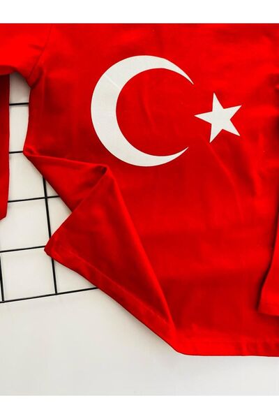 Genel Markalar Ay Yıldızlı Uzun Kollu Penye Tşört 23 Nisan 29 Ekim Gösteri Kıyafet