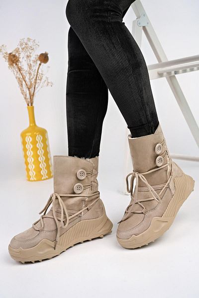 MUGGO Joy Guaranteed Damenstiefel mit Fell-Innenseite, Knöpfen und Schnürsenkeln