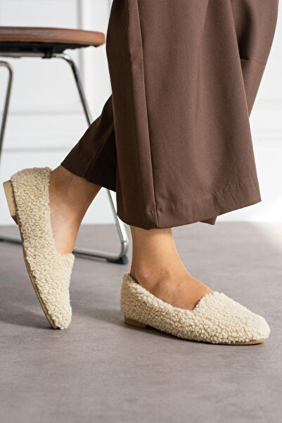 STOCON Γυναικείες Μπαλαρίνες Σπίτι σε Κρεμ Χρώμα - Παντόφλες Lamb Boots