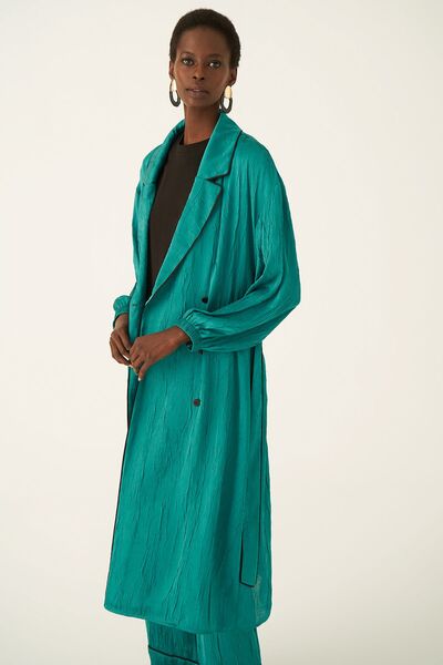 Perspective Aurys Comfortable Fit Men's Collar Tied Midi Size Emerald Color Dress