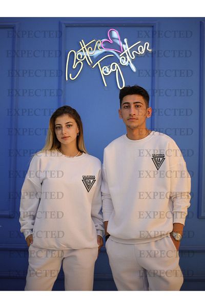 EXPECTED Lover Couple Combined Printed Oversize Raised Tracksuit Set - 2 Pieces