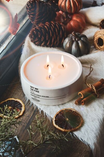 ersu store Büyük Boy Tarçın & Elma Kokulu Mum, Beton Saksılı Dekoratif Vegan ...