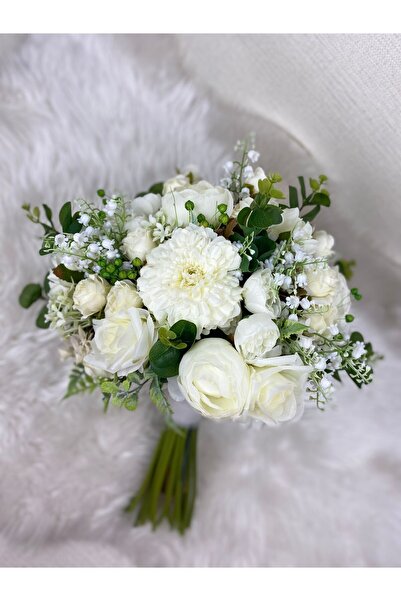 Buketlife Beyaz kasımpatlı güllü okaliptuslu gelin çiçeği ve yaka çiçeği