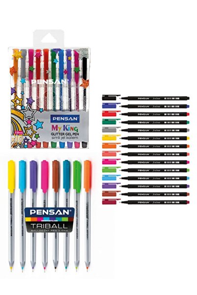 Pensan My King Simli Jel Kalem - Triball Renkli Tükenmez Kalem - Fineliner Ke...
