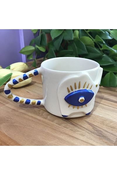 Spica Ceramica Evil Eye Elephant model handmade Espresso, Turkish coffee, Nescafe, Teacup Gift