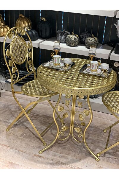 hediye ESTERHOMEDECOR ferforje masa ve 2 sandalye gold