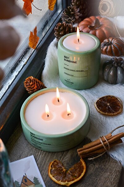 ersu store Yeşil 2'li Beton Saksı Içinde Lavanta Kokulu Soya Mum Seti