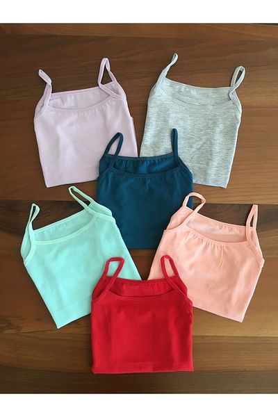 LEYNA BUTİK 6 Pieces Mixed Color Cotton-Lycra Combed Cotton Undershirt for Girls