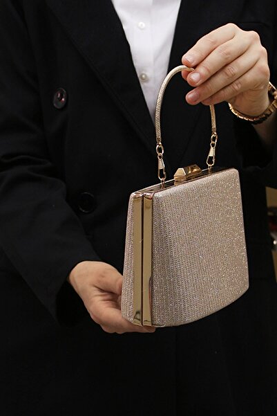 ROZA CANTA Kadın Pudra Simli Abiye , Clutch Gece Çantası