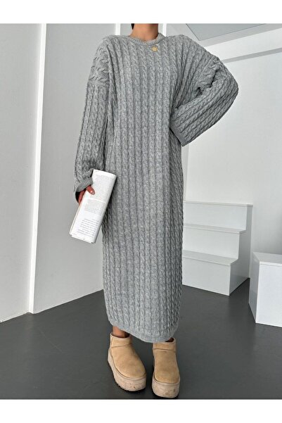 Kurtayfashion Rochie de damă din tricot împletit cu păr