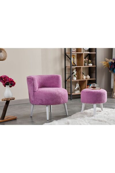 WATERYBROOK Sydney Berjer Puf İkili Set - Tekli Koltuk - Berjer - Ofis, Balkon, Kafe, Bahçe, Salon Mobilyası