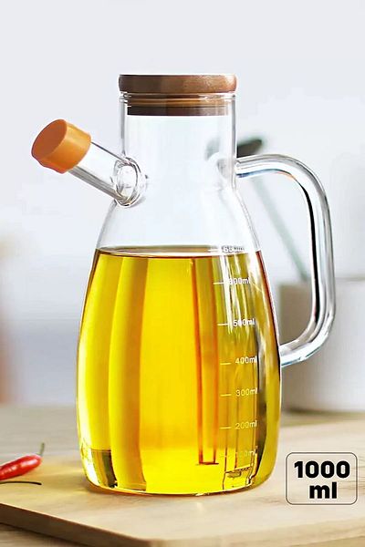 Perotti 1000ml Bamboo Lid Borosilicate Glass - Oil and Vinegar