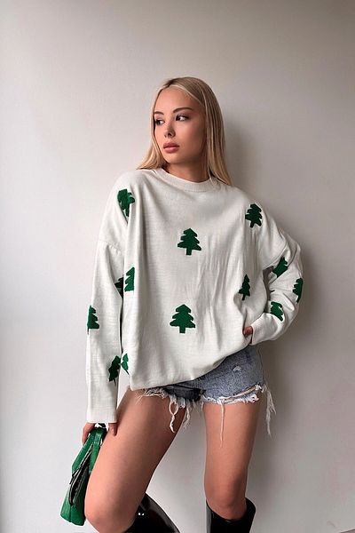 bacc Pulover de damă alb oversize tricotaj Bc 231051