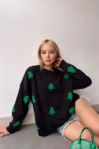 bacc Pulover de damă negru oversize tricotaj Bc 231051