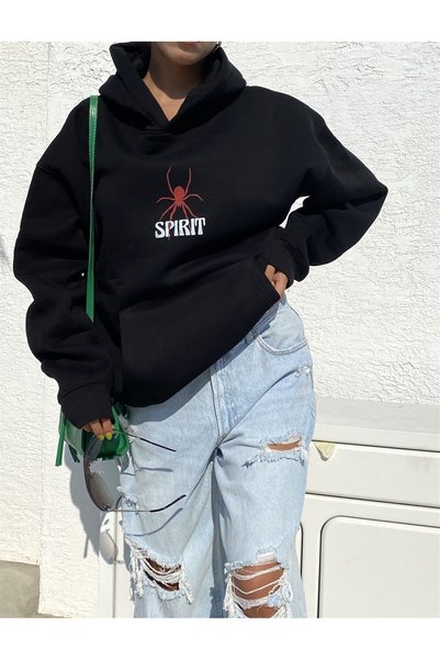 FECCY Oversize Unisex Spirit Sweatshirt Siyah
