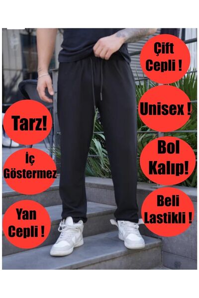 yx yustex sport Pantaloni de sport negri, largi, largi, cu potrivire conforta...