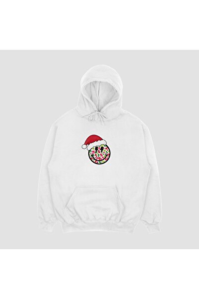 FECCY Hanorac unisex alb cu glugă, supradimensionat, cu imprimeu Smile de Anu...