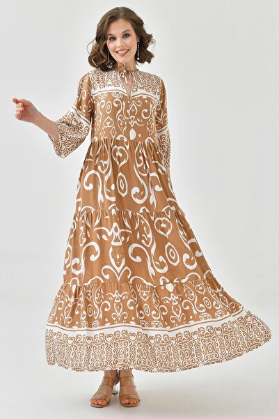 bacc Béžové hidžábové šaty Viscon s vysokým límcem, vzor Bc241149