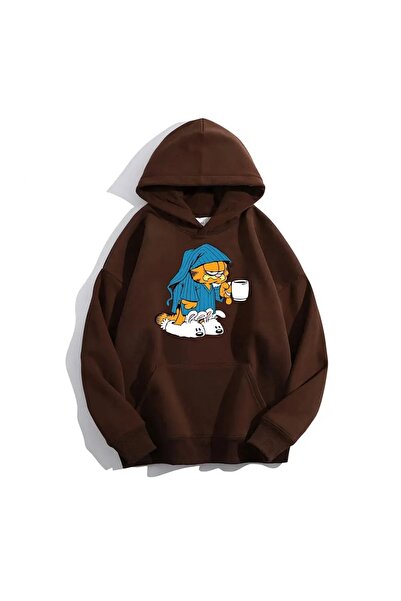 FECCY Hanorac din bumbac cu glugă supradimensionată, maro, unisex, cu imprime...