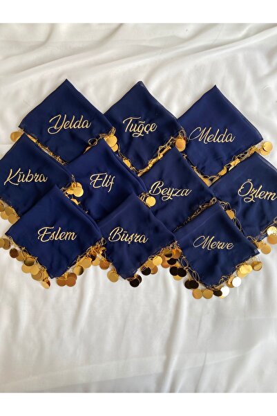 LE FANTASİA 1adet- Isme Özel Nakışlı Halay Mendil -lacivert & Gold Pullu - (İ...