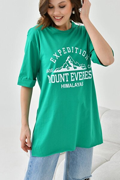 bacc Green Oversize Expedition Printed Γυναικείο T-shirt - Crew Neck Bc 241124