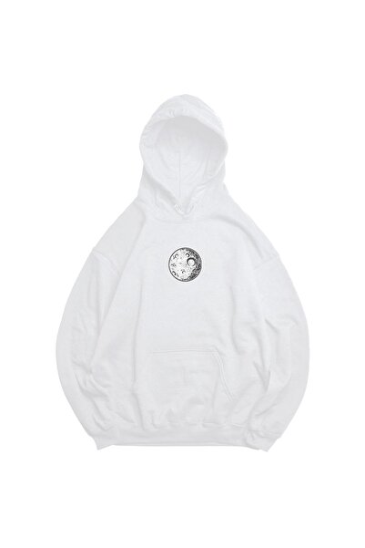 FECCY Hanorac oversize unisex alb cu imprimeu Astronaut-Luna