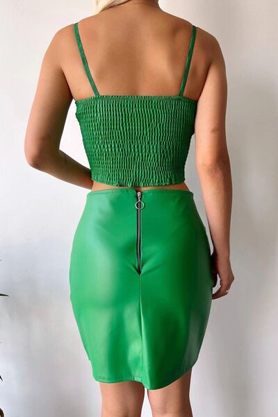 bacc Green Draped Women's Leather Skirt - BC231013