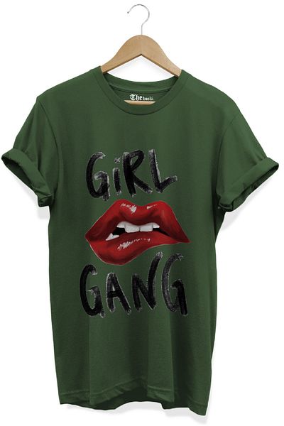 The Baski Μπλουζάκι Girl Gang Premium Khaki - 100% βαμβάκι, στάμπα στα χείλη