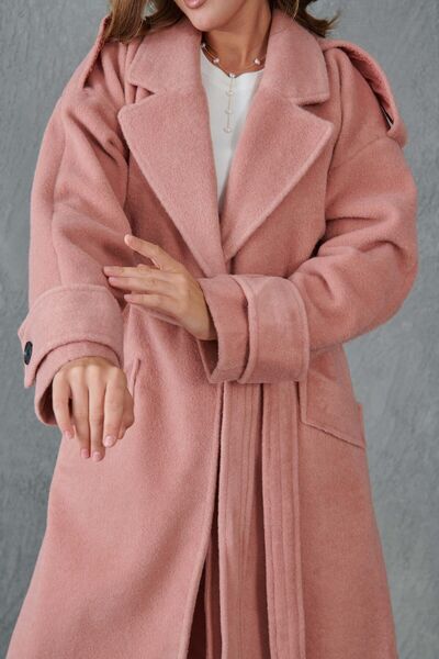 vuvutasarım Dried Rose Midi Coat - Double Breasted Collar, Belt Closure, Long Sleeve, Lined 9002