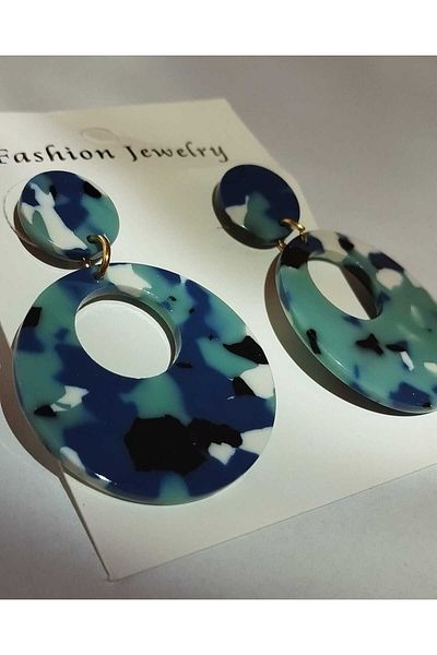 Bujiteri Camouflage Pattern Retro Style Acrylic Green Color Earrings