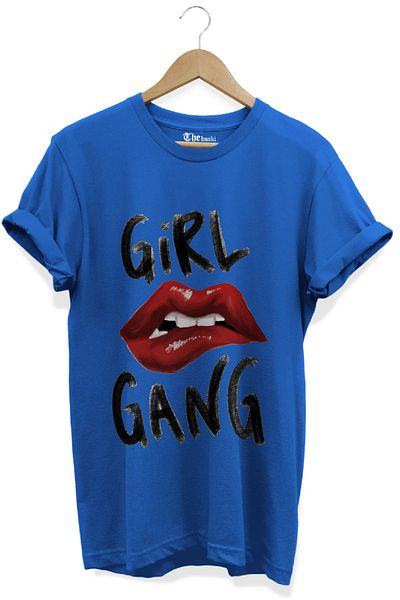 The Baski Тениска Girl Gang Premium Blue - щампа с устни, 100% памук