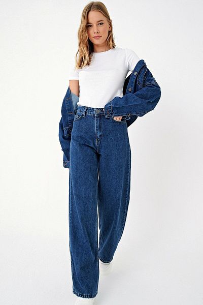 DRC trend Denim Cedric albastru închis - Pantaloni Palazzo cu talie înaltă și picioare largi
