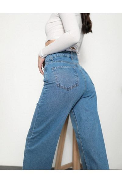 DRC trend Anii 90 Mas Blue - Blugi largi din Lycra cu talie super înaltă Pantaloni Palazzo