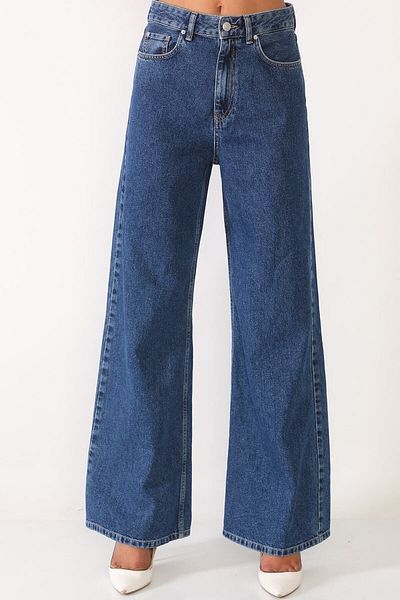 DRC trend Blugi largi din lycra albastru închis cu talie super înaltă Pantaloni Palazzo