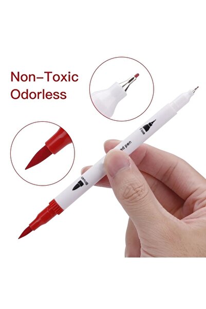 armex 24 Lü Çift Uçlu Fırça Ve 0.4 Mm Fine Uçlu Marker Kalem Seti Deri Tarzı Cüzdanlık Kalem Seti Pro