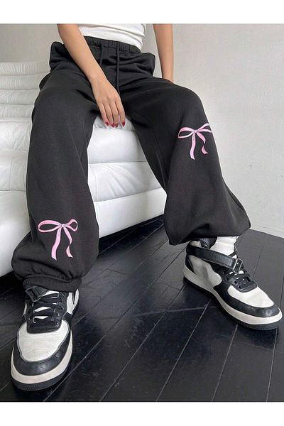 Mythologie Ψηλόμεση κορδέλα Jogger Sweatpants - Μαύρο εμπριμέ, ελαστικό χειμώνα
