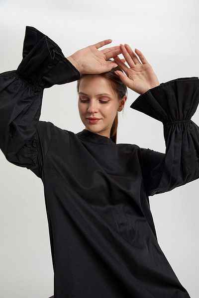 ALLDAY Black Tunic with Elastic Sleeves and Ruffle Detail