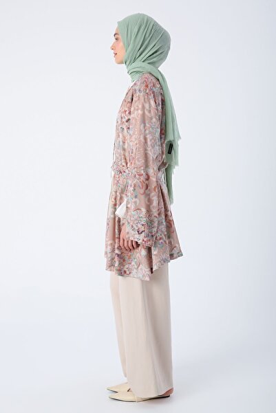 ALLDAY Béžovo-hnědé oversize kimono s rozparkem s detailním páskem