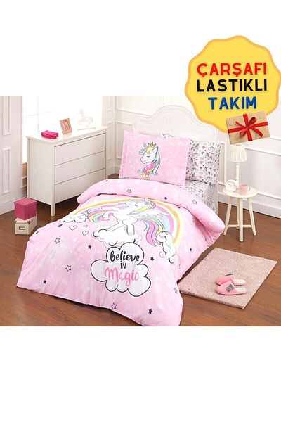 Nikadu Σετ Παπλωματοθήκη για κορίτσια με μοτίβο Unicorn - Ελαστικό, Εγγυημένο Μονό Σετ