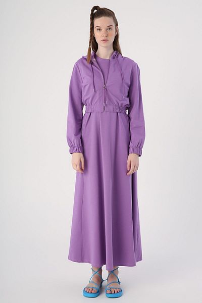 ALLDAY Purple Zippered Short Cardigan Sleeveless Dress Suit