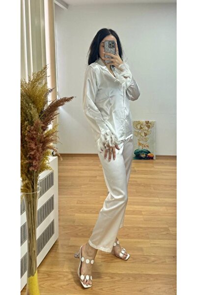 SATTENS Set Pijama Satin - Maneci Otriş Pene