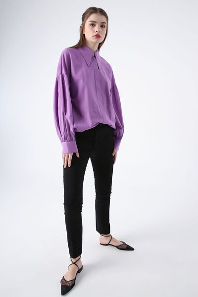 ALLDAY Siyah Pamuklu Ütü Izli Cepli Likralı Dar Paça Pantolon