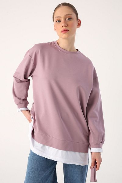 ALLDAY Fliederfarbene gestrickte Sweat-Tunika mit Gürtel und verziertem Saum