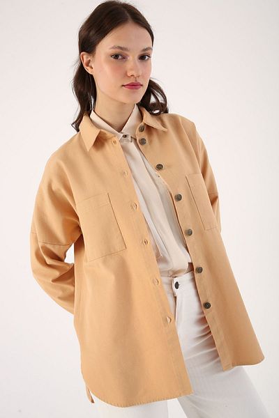 ALLDAY Μπισκότο 100% βαμβακερό πουκάμισο oversize χιτώνα