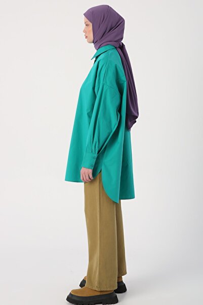 ALLDAY Green 100% Cotton Oversize Pocketed Shirt Tunic