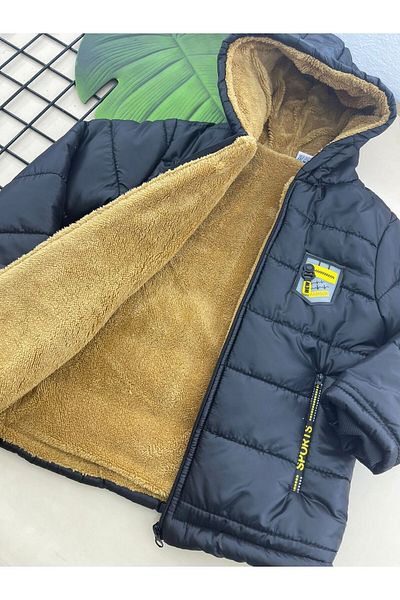 ÖRZİKİDS Winter Furry Hooded Children's Coat with Zipper and 2 Pockets and Ribbed Sleeves